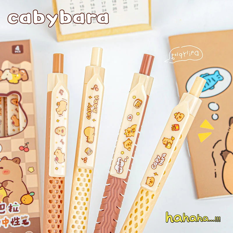 Pluma de Gel de dibujos animados Kawaii Capybara, bolígrafos neutros de secado rápido, escritura suave, suministros de oficina, papelería para estudiantes, regalos, 4 piezas