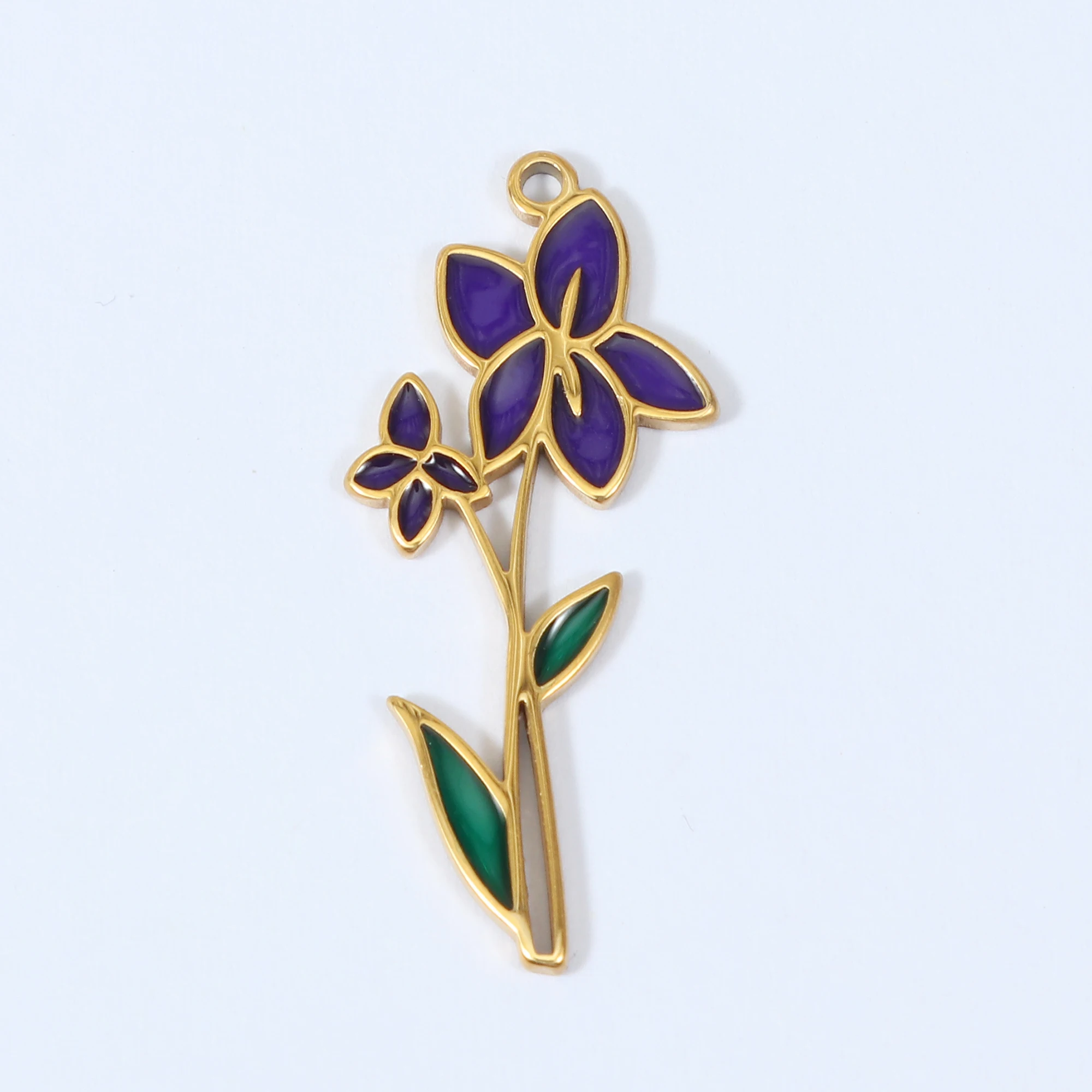 Fashion Stainless Steel Birthstone Flower Charms Gold Personalized Enamel Charm Birth Month Flower Pendant For Jewelry Making