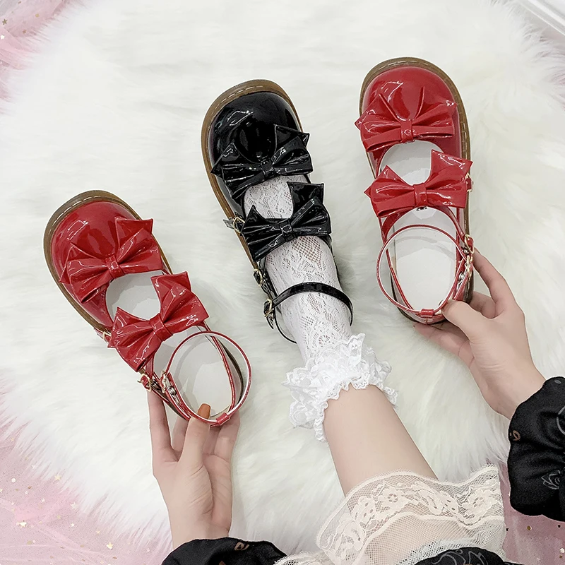 Lolita sapatos de boneca laço estilo japonês fofo estudante sapatos baixos kawaii sapatos para cosplay de menina kawaii