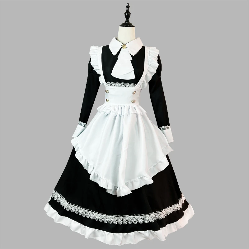 Costume da cameriera a maniche lunghe aristocratico britannico Anime Lolita gioco di ruolo Lingerie abito abiti da festa Plus Size abiti bianchi neri