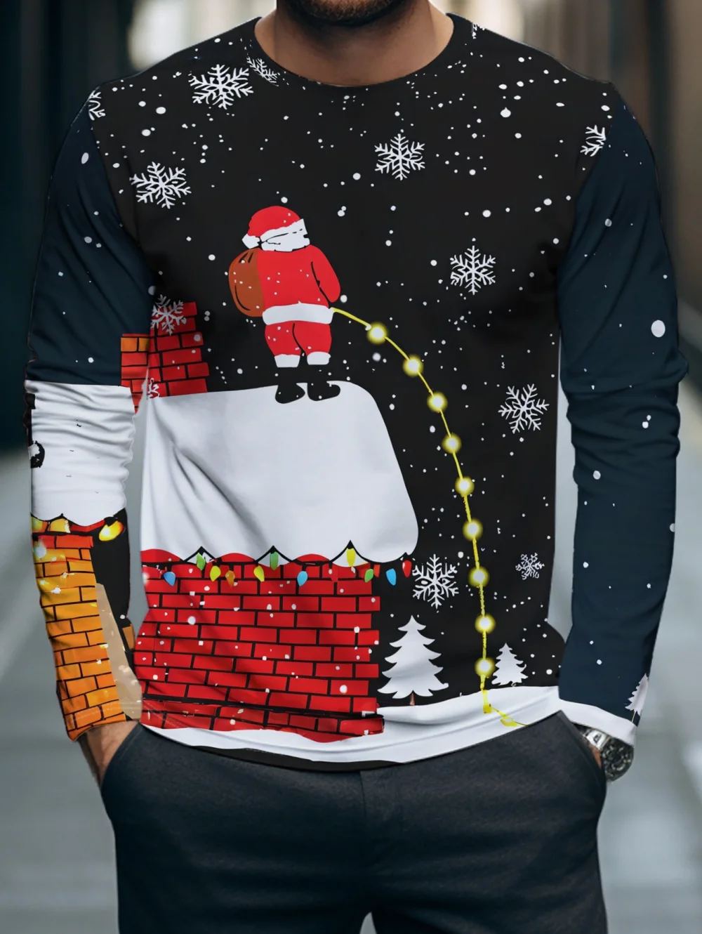 Fashion Ugly Christmas Long Sleeves T-Shirt for Men Clothes Hip Hop Funny Santa Claus Party Tops Casual Pullovers Men's Clothing
