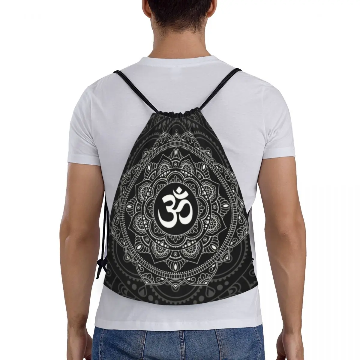 Saco de cordão personalizado Om Mandala para homens e mulheres, leve, budismo, Aum, ioga, meditação, esportes, academia, mochila de armazenamento