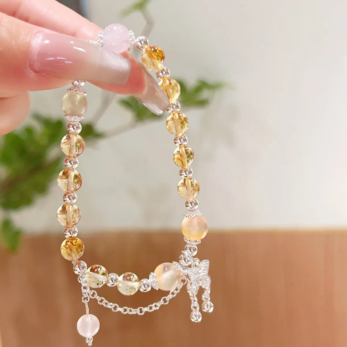

Butterfly Yellow Crystal Geometric Shaped Pure Silver Bracelet Beaded for Women Silver Color Bracelets Chain Jewelry