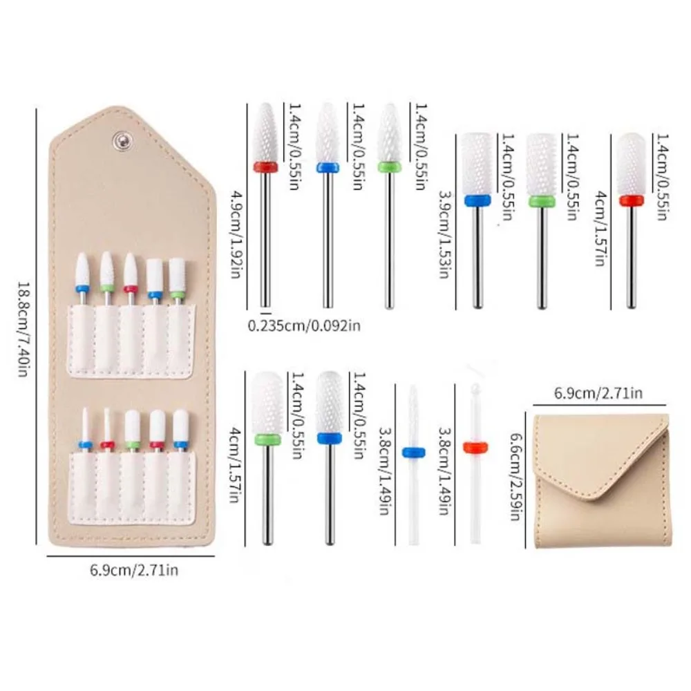 10Pcs/set Gel Removal Polishing Cuticle Nail Polishing Head Electric Nail Grinder Accessories Ceramic Nail Drill Bits