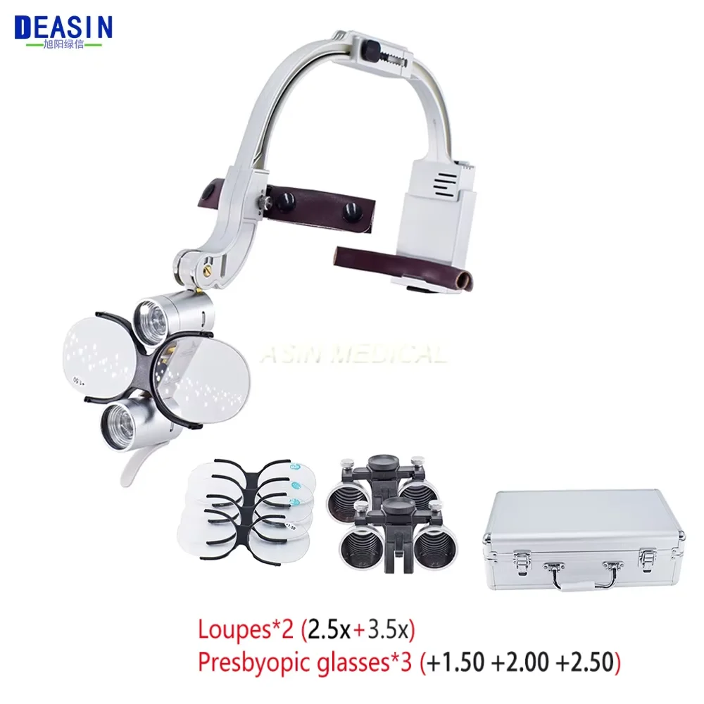 

5W LED Dental Headlight 2.5X 3.5X Light Dental Surgical Luxury Magnifying Glasses Dental Laboratory with Glass Dr. Kim Headlight