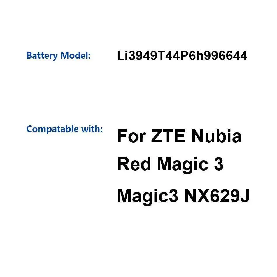 

Аккумулятор мобильного телефона емкостью 5020 мАч, быстрая зарядка, высокая эффективность для Zte Nubia Red Magic 3 NX629J Li3949t44p6h996644