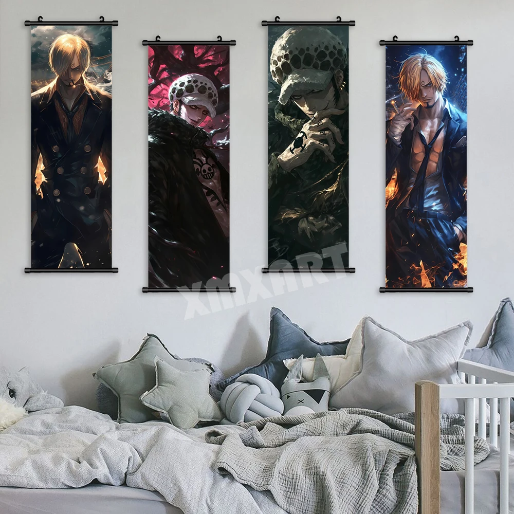 ONE PIECE Hanging Painting Wall Artwork Cartoon Scroll Picture Sanji 5 Canvas Anime Poster Vintage Home Decor Computer Room