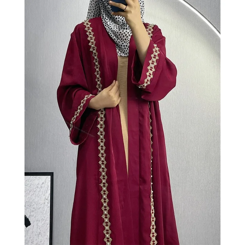 

Fashion Embroidery Elegant Dubai Abaya Dress Long Robe Arabic Middle East Floral Beaded Kaftan for Women