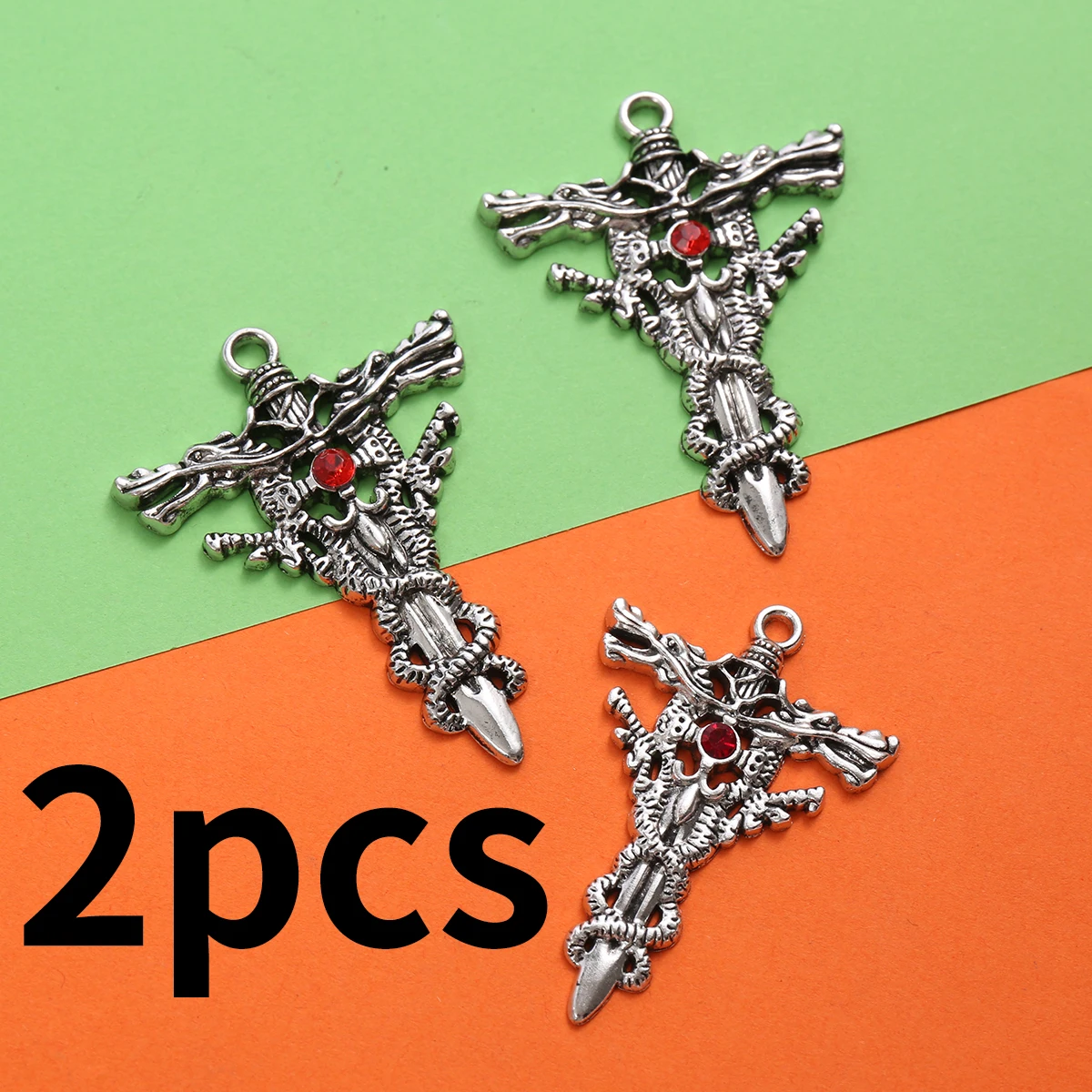 2-Piece Set of Niche Punk Handmade Accessories, Three-Dimensional Snake-Wrapped Sword-Shaped Pendant Accessories, Suitable for DIY Bracelets, Necklaces, Earrings, and Pendants, Basic Materials for Niche DIY Jewelry