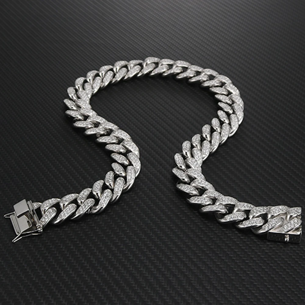

Anztilam 19mm 316L Stainless Steel Cuban Link Chain Necklaces Bling Zircon Hip Hop Iced Out Necklace For Women Fashion Jewelry