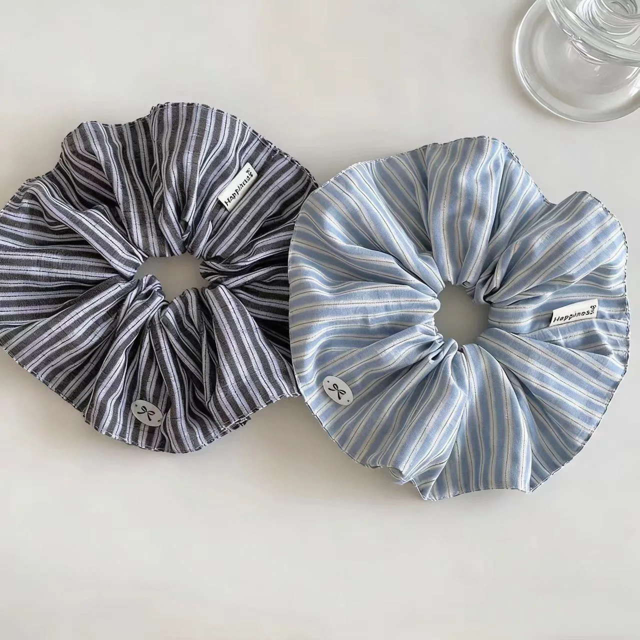 

Blue Stripe Hair Scrunchie Korean Simple Casual for Low Ponytail Women Daily Wear Soft Breathable Lightweight Cotton