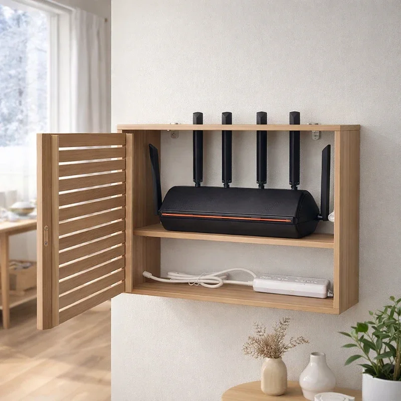 Wall Mounted Router Box Pine Wood Cable Organizer Storage Case Ventilation Socket Cover Multimedia Wire Management