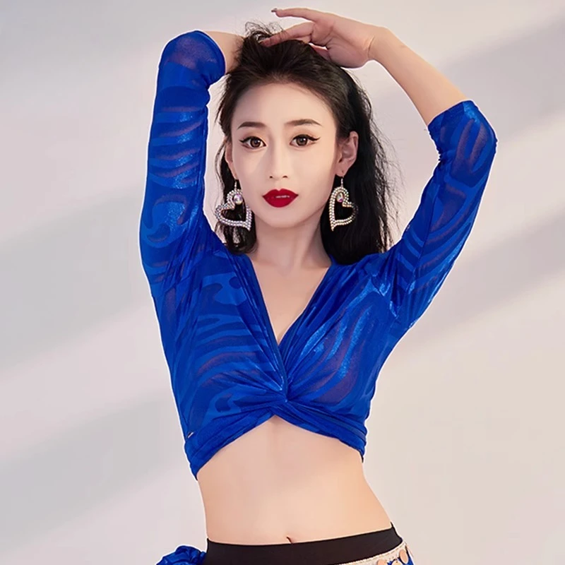 

customized belly dance tops long sleeved practice outfit cardigan with tie up Eastern dance performance costume belly dancewear