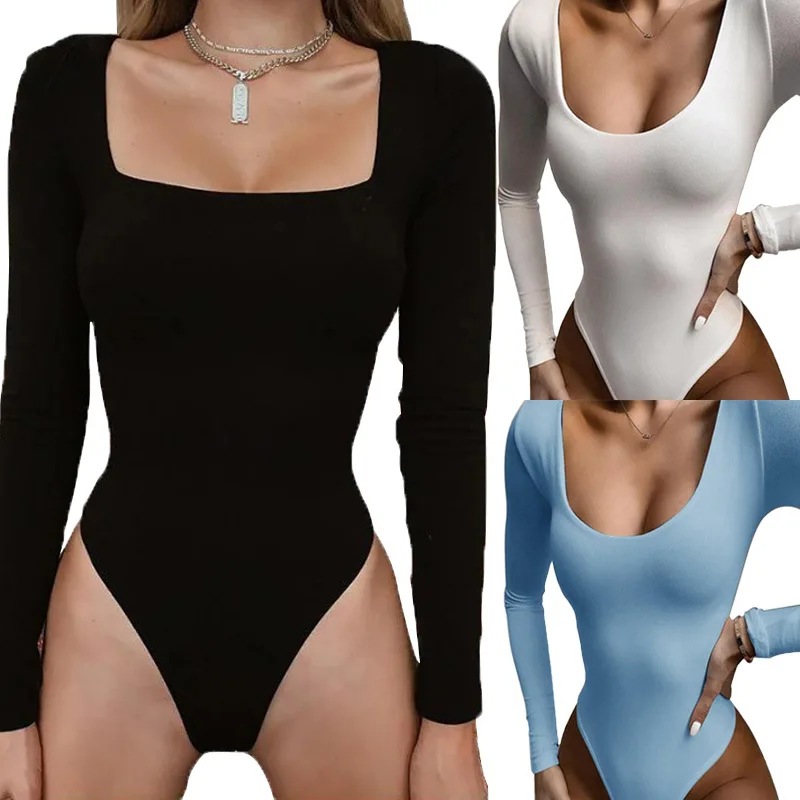 

2023 Summer Fall Black European American Clubs Bodysuits Sexy Breast Wrap Jumpsuit Long Sleeve Bodysuit Vintage Playsuits Tees