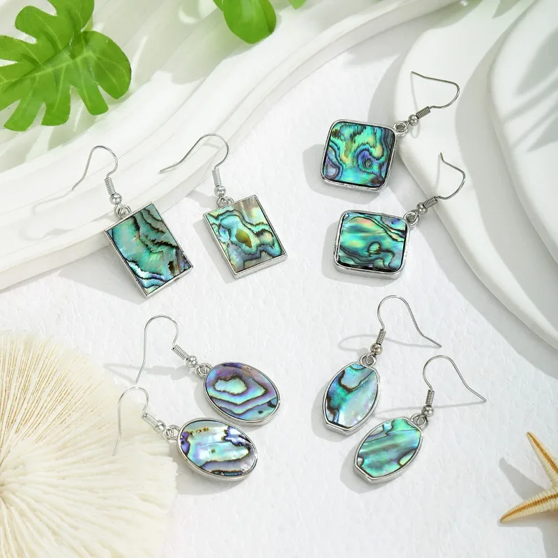 

Geometric Natural Texture Abalone Shell Earrings and Pendants Unique Accessories for Women