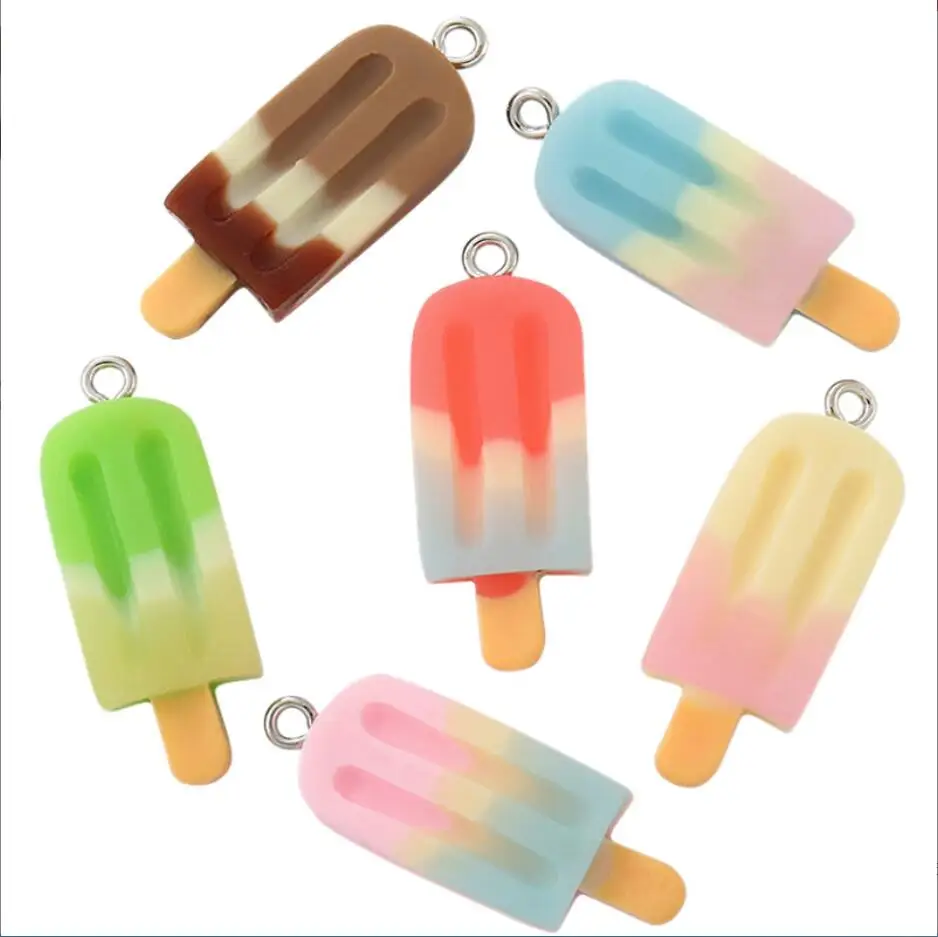 100pcs Charms Summer Ice Cream Popsicle Ice Icicle Lolly Pendant Craft  Handmade Jewelry DIY For Earrings Necklace 32*12mm F0549