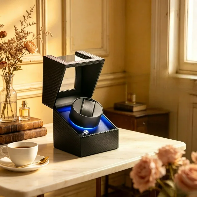 Leather Automatic Watch Winder Box Quiet Anti Magnetic Rotating Display Case with Interval Settings for Men Home Gift 시계 와인더