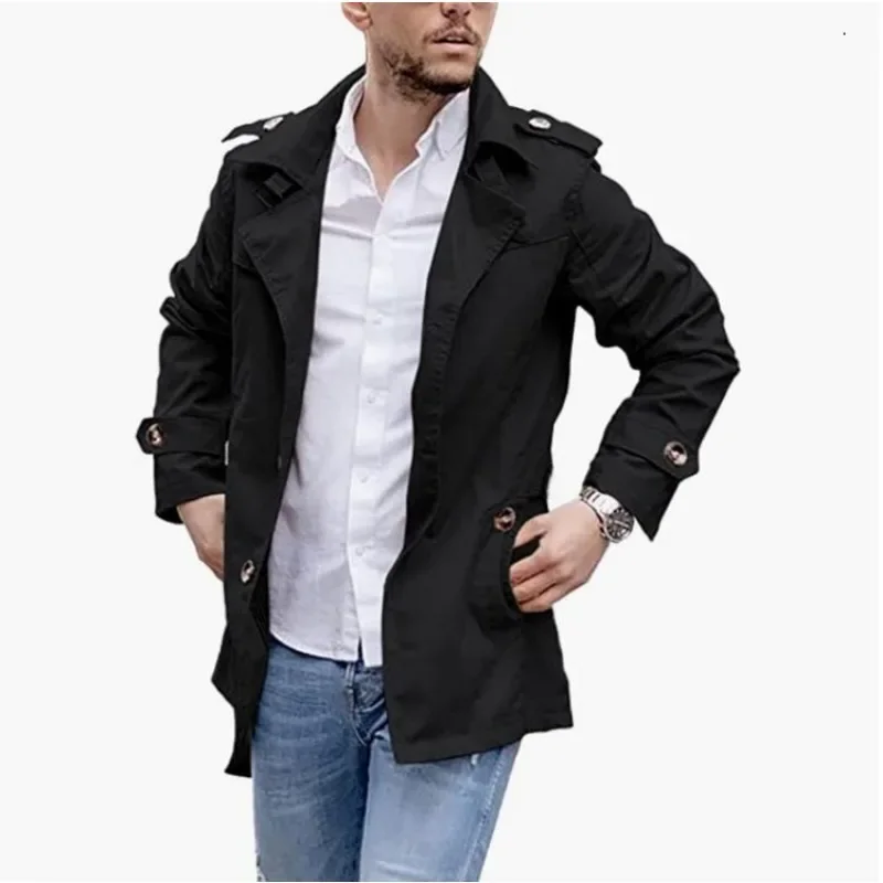 Spring and Autumn Men\'s Coat Mid Length Windbreaker Outdoor Windproof Men\'s Casual and Fashionable Coat Male Clothing