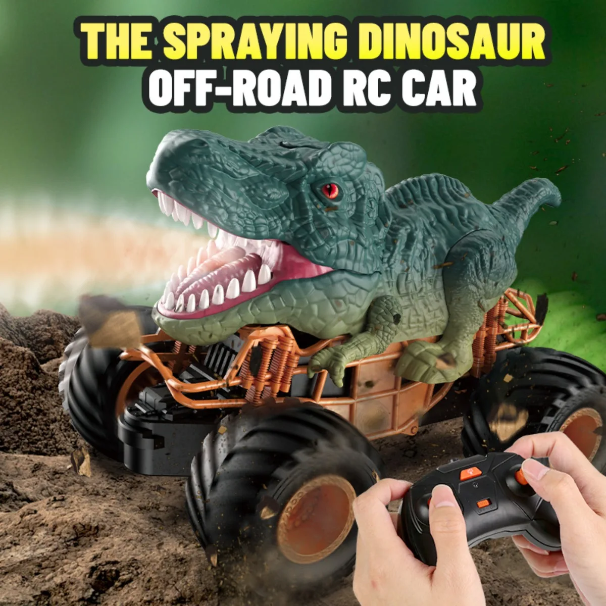 Large Wheel Off-Road Climbing Wireless Remote Control Car With Dinosaur Spray And Stunt Function For Kids