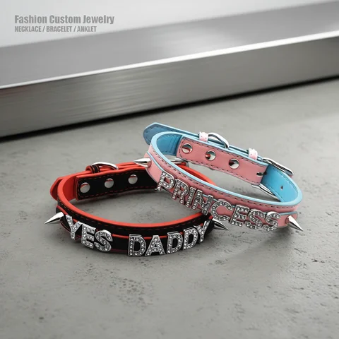 Sexy Customized Letters YES DADDY PRINCESS Rivet Spikes Collar Choker Necklace DIY Personalized Custom Chocker Cosplay Jewelry