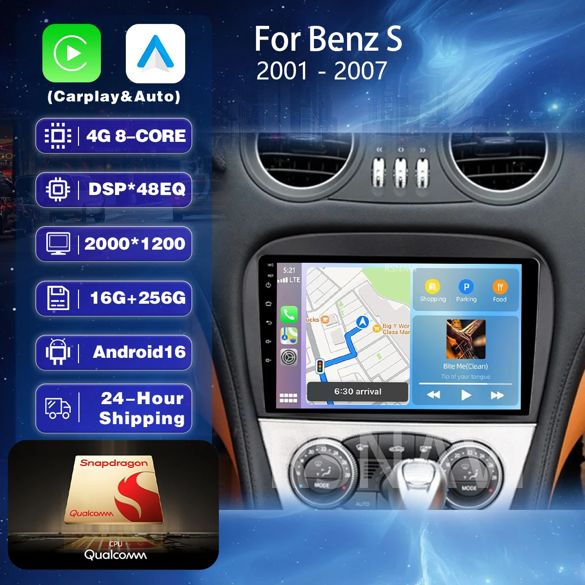 Android 16 Carplay Auto Qualcomm Car Radio Player For Benz SL R230 SL350 SL500 SL55 SL600 SL65 2001 - 2007 GPS Ships in 24 Hours