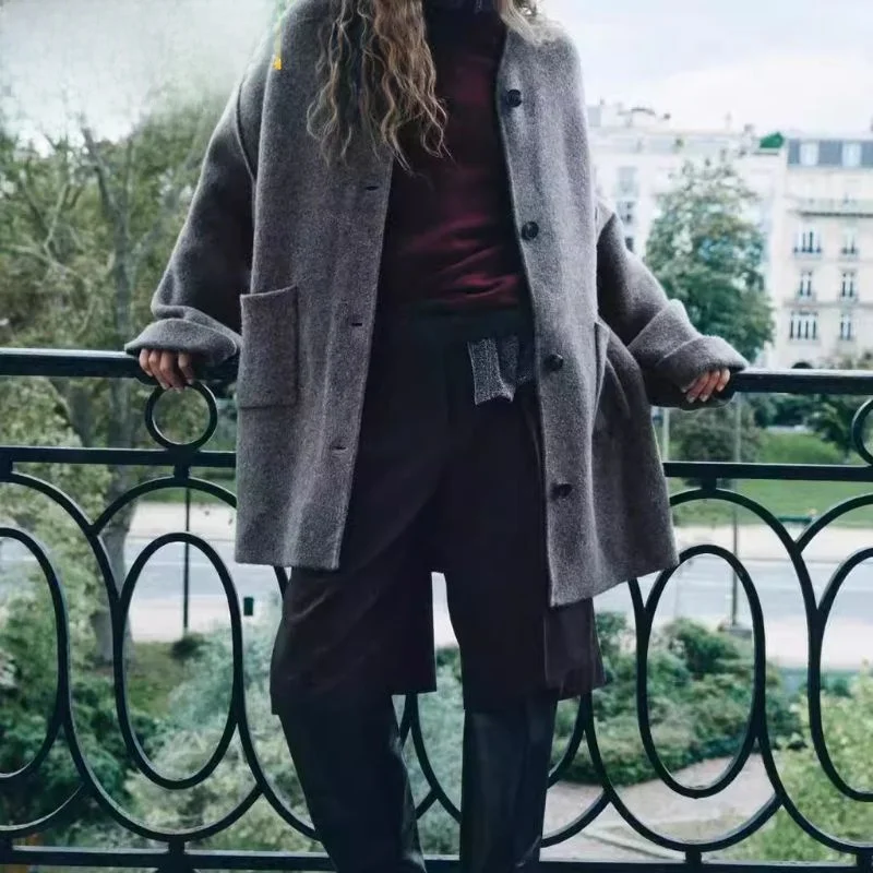 

Autumn Winter New Arrival Women's Knitted Long Sve V-Ne Coat Jaet with Patch ket Simple Ele Casual Outerwear