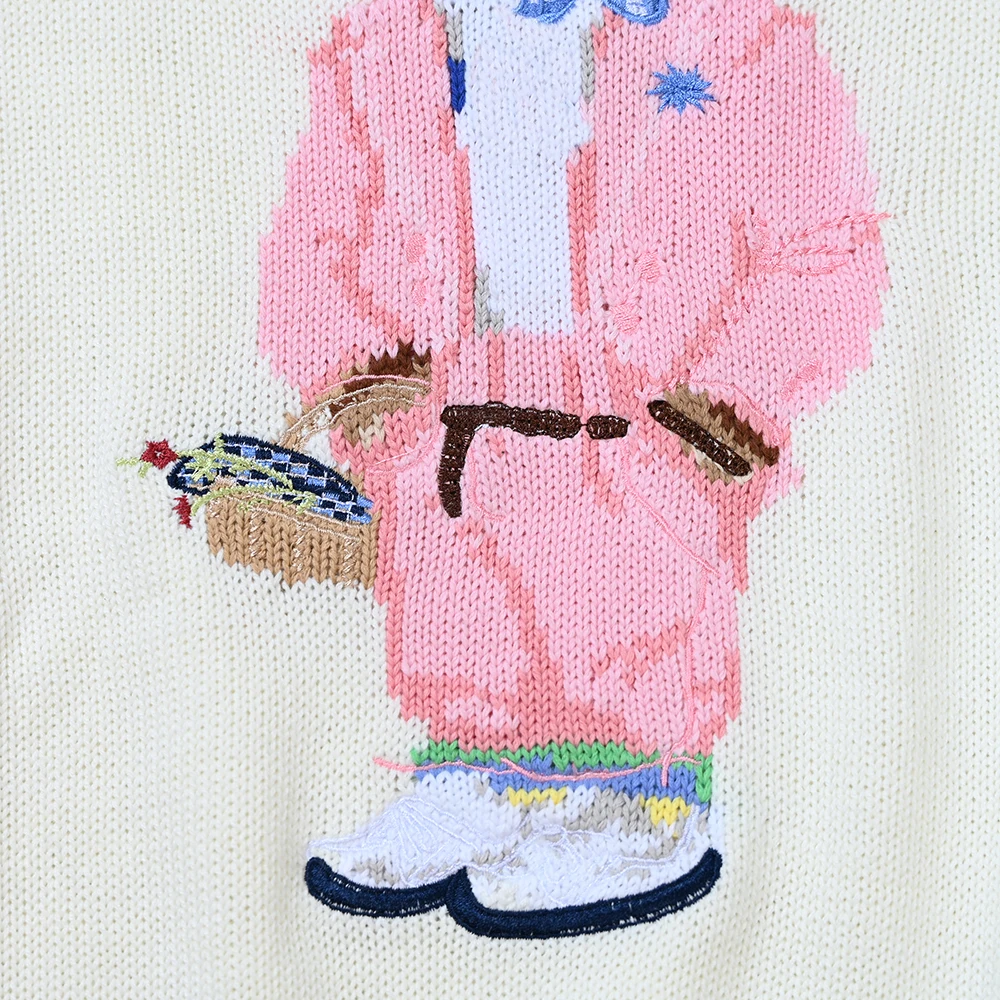 Lente zomer nieuwe dames cartoon patroon katoenmix rond Ne ort Sve gebreide trui losse pasvorm casual online exclusief