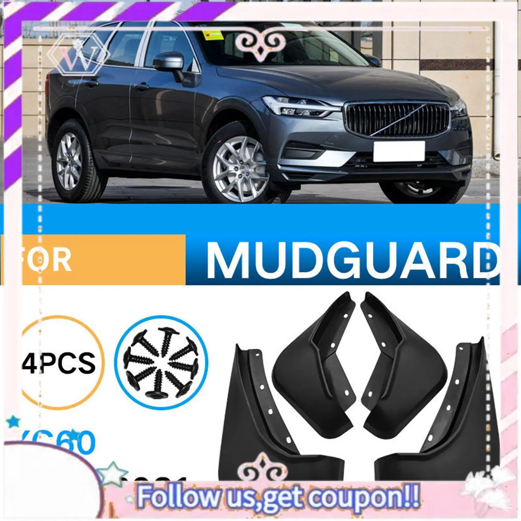 A76T-Mudflap For Volvo XC60 2018-2021 Fender Mud Flaps Guard Splash Flap Mudguard Accessories