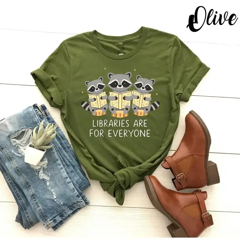 Libraries Are For Everyone Raccoon Read Banned Book Librarian Funny T Shirt Books Awareness Library Lover