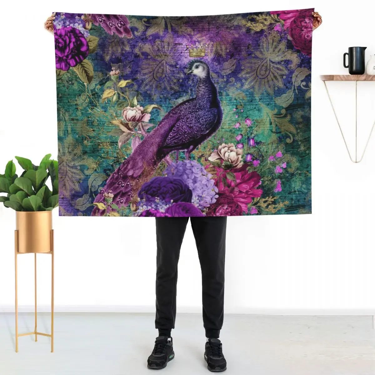 

Elegant Vintage Purple Teal Peacocks Throw Blanket Breathable Lightweight Blanket for Adults Kids