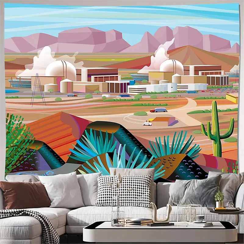 unframed Desert Landscape Tapestry Wall Hanging Southwestern Art Arizona Scenic Backdrop Boho Decor Nature Vibes Room Aesthetic 