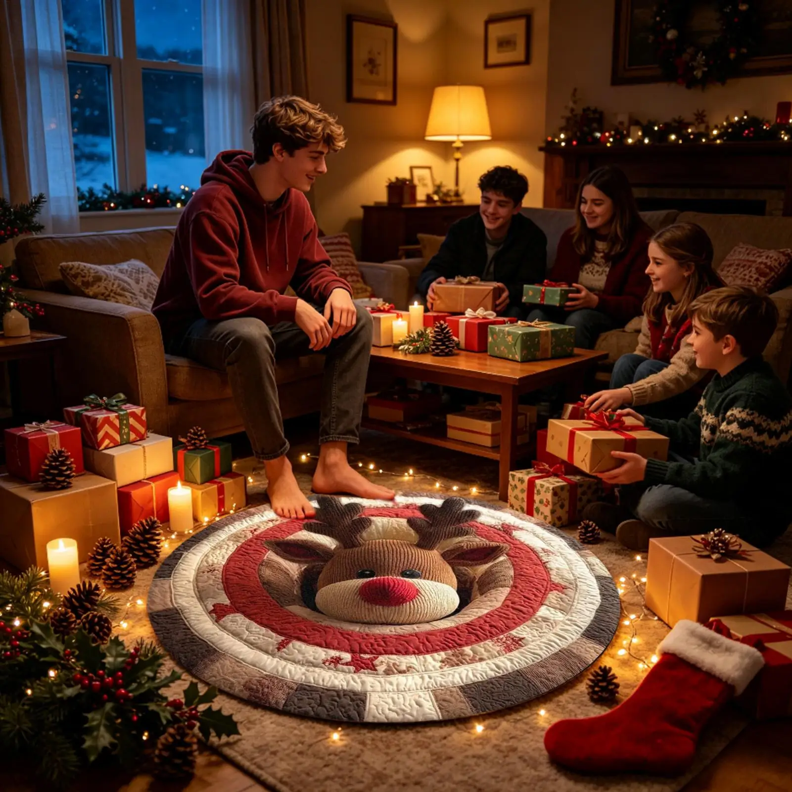 3D Optical Illusion Christmas Door Mat, Non-Slip Visual Vortex Area Rug, Festive Floor Carpet for Home Indoor Outdoor Patio 80cm