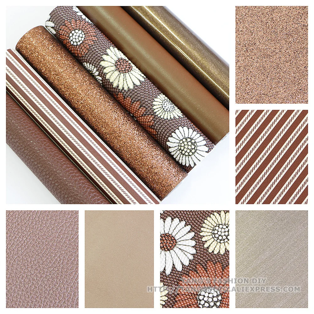 6pcs/Set---20X22CM Coffee Color DIY Synthetic Faux PU Leather Set