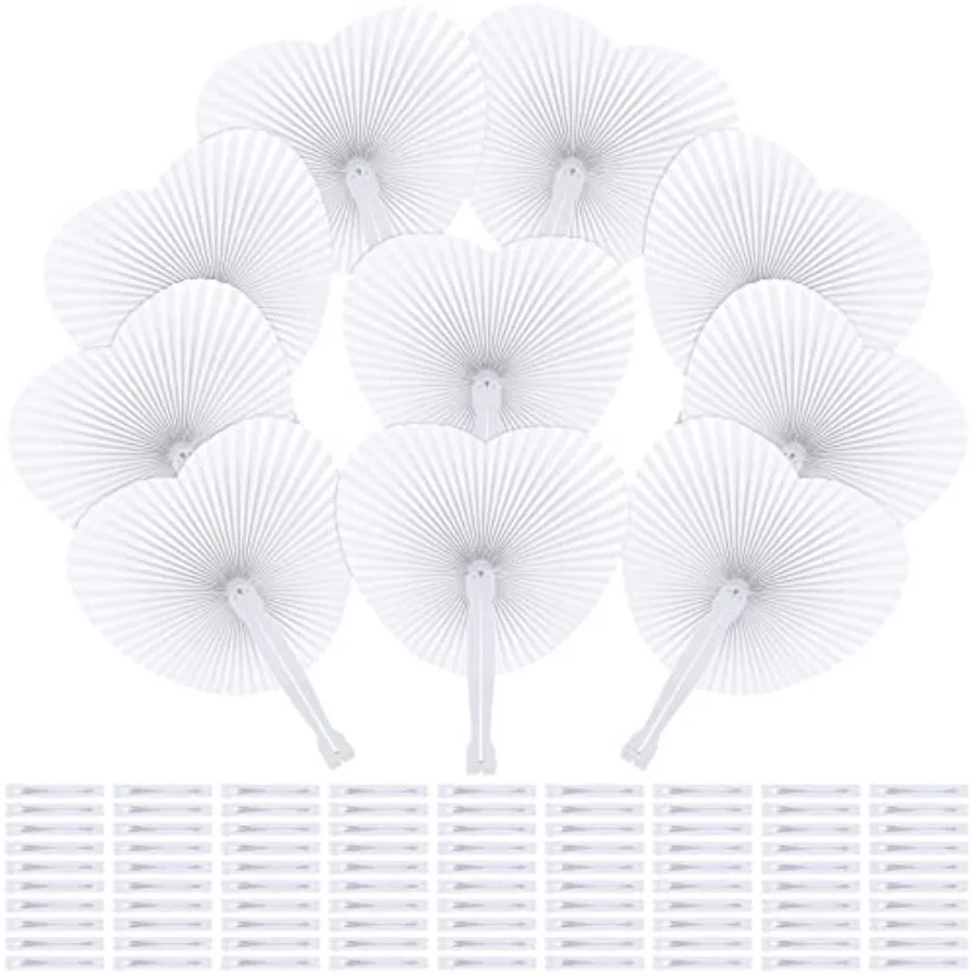 

Aodaer Pack Heart Shaped Folding Fans White Paper Fans Handheld Fans with Plastic Handles for Party, Wedding, Anniversary Decor