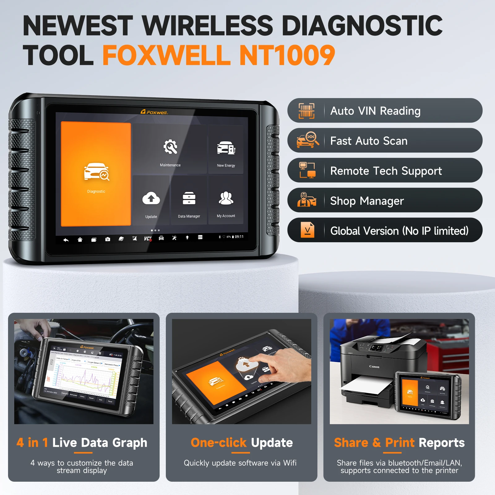 أداة تشخيص FOXWELL NT1009 نظام كامل 34+ إعادة ضبط وحدة التحكم الإلكترونية في الترميز ثنائي الاتجاه CANFD DOIP FCA Obd2 الماسح الضوئي 3 سنوات مجانًا #6