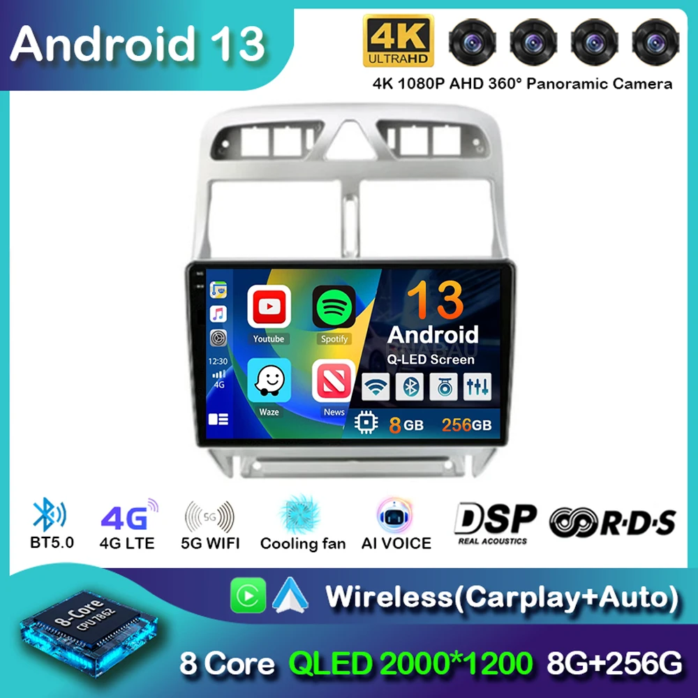 

Android 13 Carplay Auto 4G+WIFI 2din Car Radio For Peugeot 307 2002-2013 Multimedia Video Player GPS Navigation Head Unit Stereo