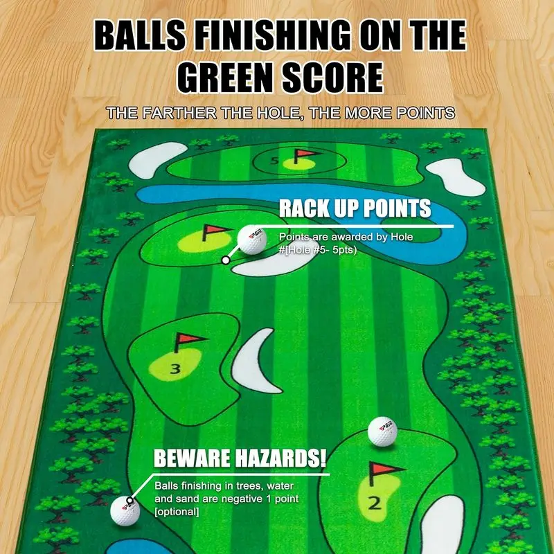 VIKAMA Golf Putting Practice Mat Green Fairway Design Non Slip Rollable Indoor Outdoor Family Game Floor Rug