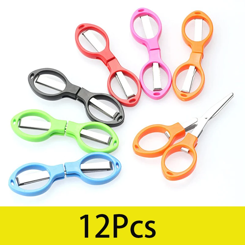 12Pcs Folding Scissors Small Foldable Scissors Mini Travel Stainless Steel Scissors Bulk Glasses Shaped Anti Rust Sewing Cutter