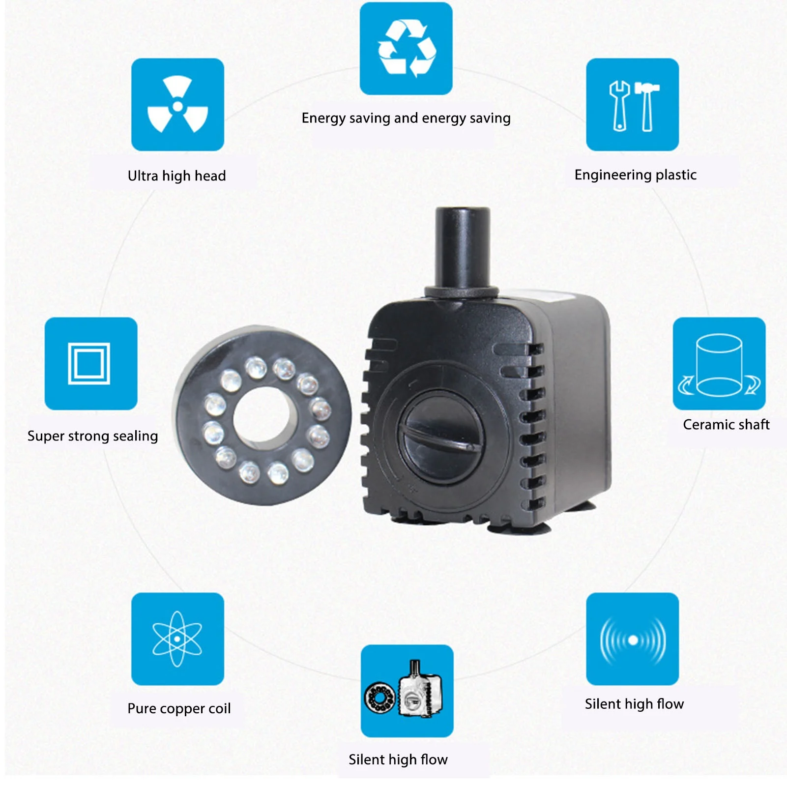 Submersible Pump 8W 600LPH IP68 Ultra Quiet Fountain Water Pump with Colorful LED Light for Pond Aquarium Fish Tank 110V US Plug