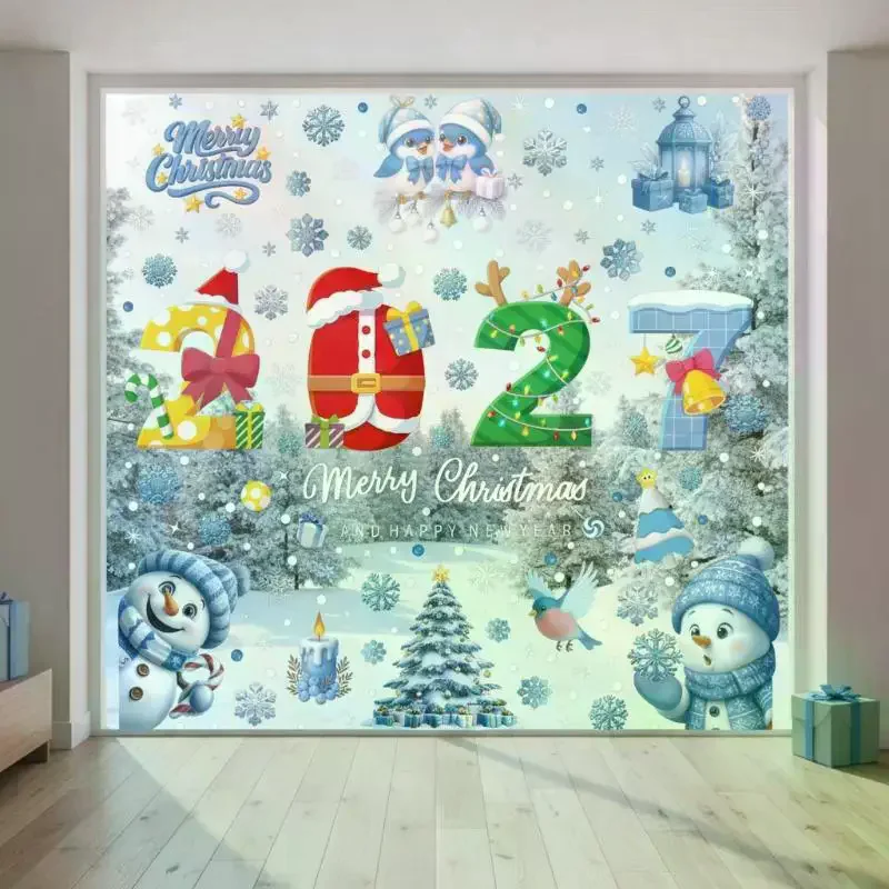4/5 Sheets Snowman Reindeer Santa: Claus Christmas Tree Static Cling Decals 2027 Merry Window Stickers