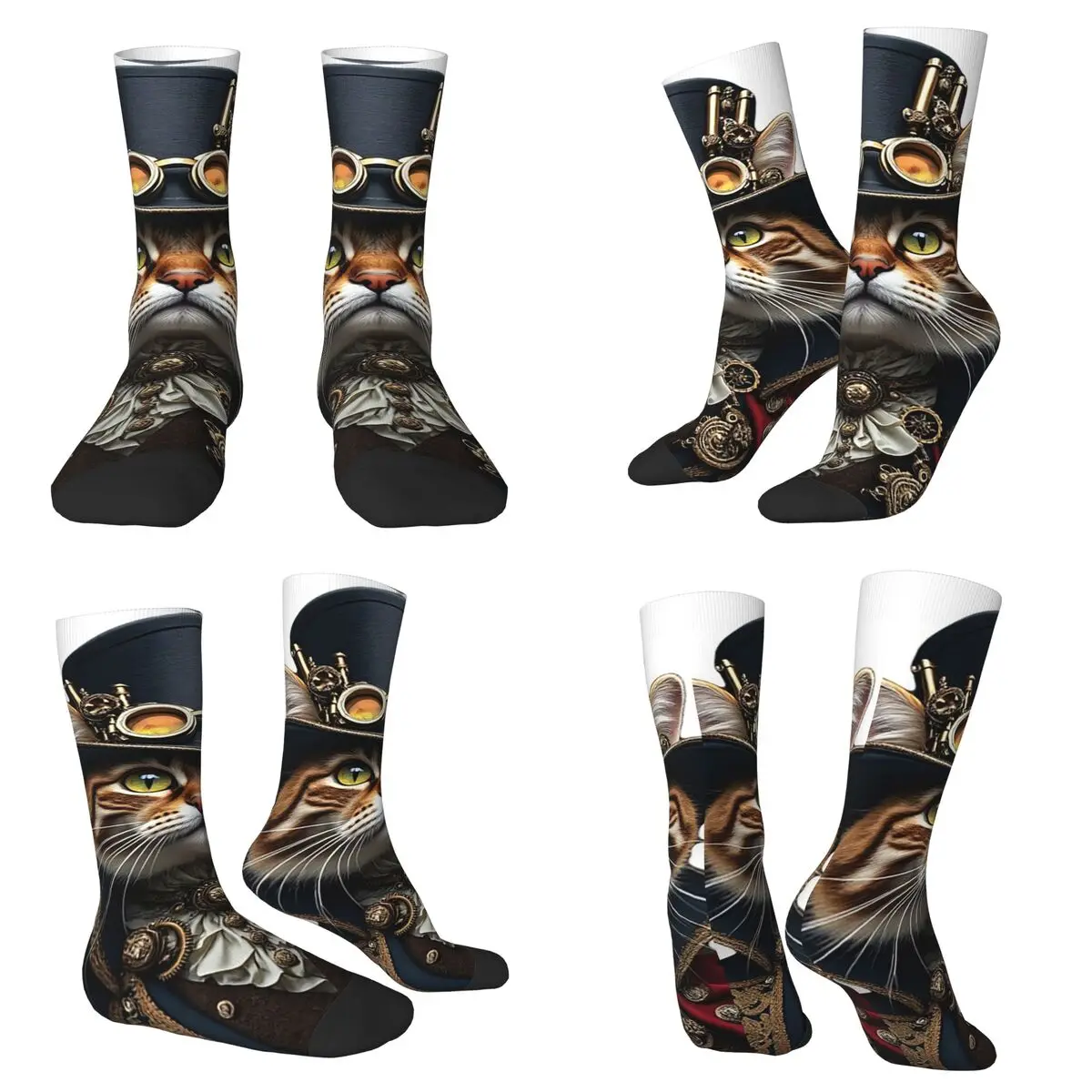 

Носки в стиле стимпанк с изображением кота в механическом костюме, впитывающие пот, всесезонные носки в стиле Харадзюку для унисекс, на День святого Валентина