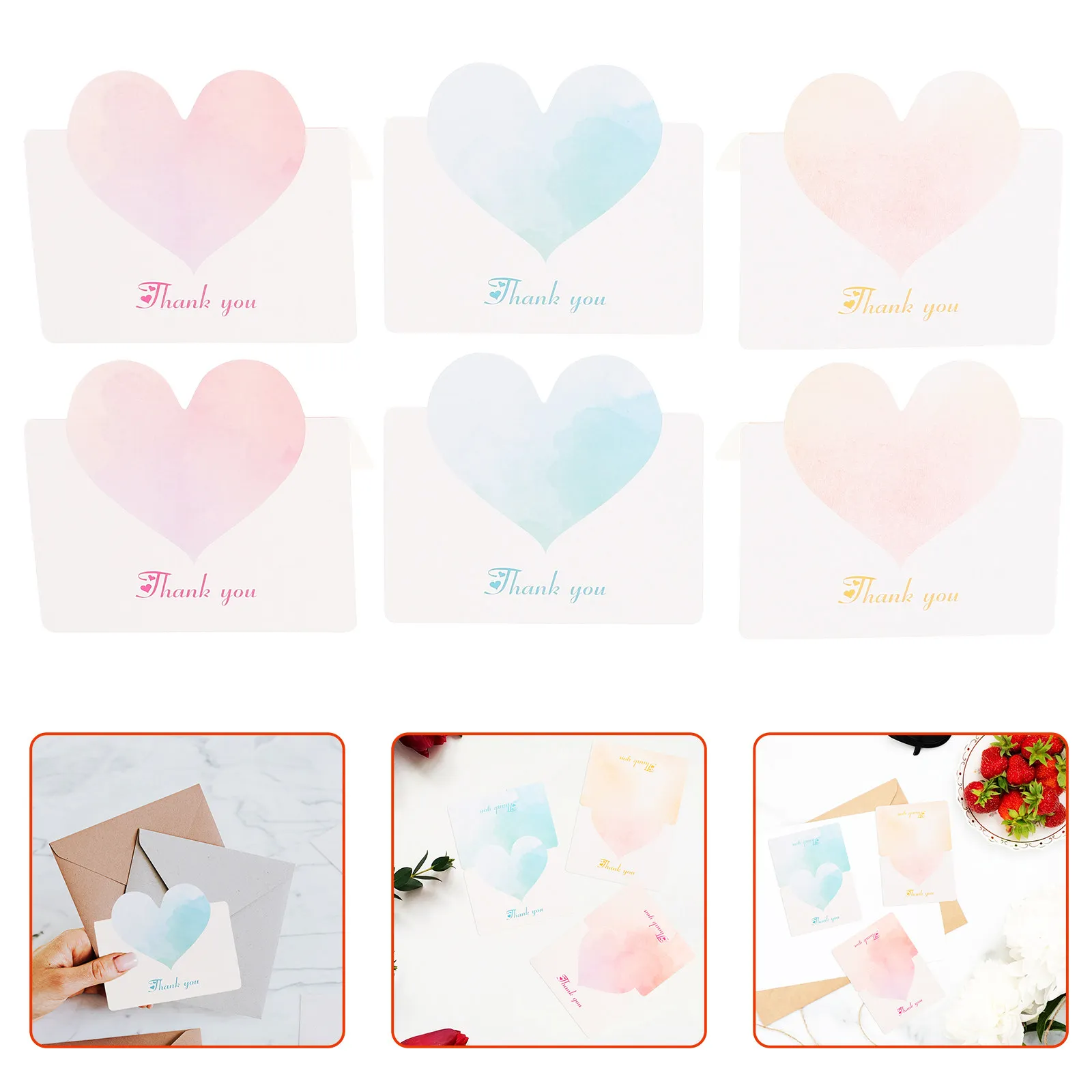 

30Pcs Heart Greeting Cards Elegant Floral Pattern Soft Color Note Cards for Thank You Wedding Birth Commemoration Small