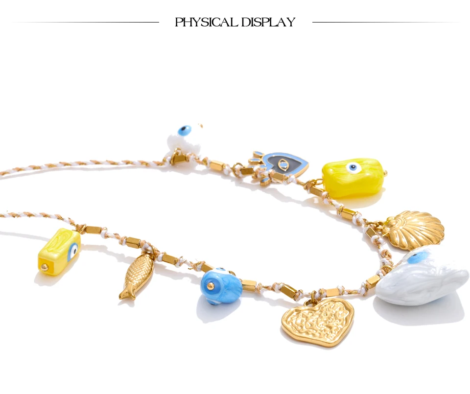 Yhpup Keramik Herz Auge Shell Anhänger Halskette Trend Edelstahl Charme Manuelle Neue Ankunft Kragen Schmuck für Frauen Geschenk – Detail 6
