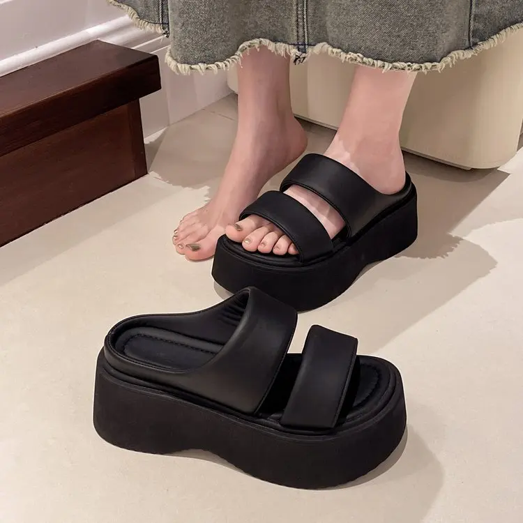 Schoenen Slippers Hakken Rubberen slippers Slippers Dames Lage slippers Platform Hoog Hawaiiaans Zomer 2024 Zachte Rome-stof PU Casual Ho