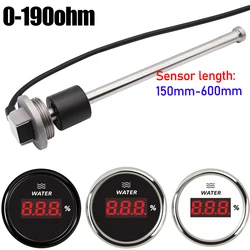 0-190 Ohm Digital Water Level Gauge Waterproof +150-600mm Water Level Sensor with Red Backlight 9-32V for Yacht Marine Boat Car