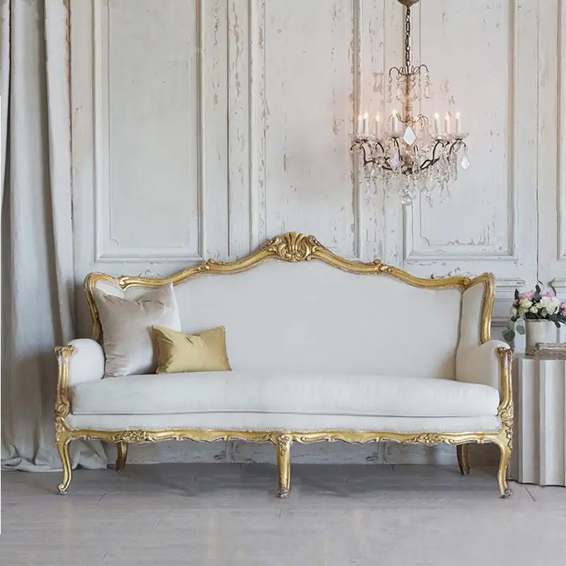 French vintage solid wood sofa three-seater living room European color photo studio designer hotel sofa