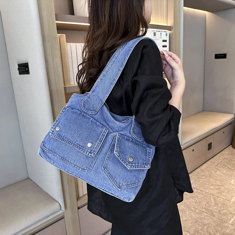 

Большая женская сумка-шоппер из денима, модная японская женская сумка через плечо для студенток, высокое качество, 2026