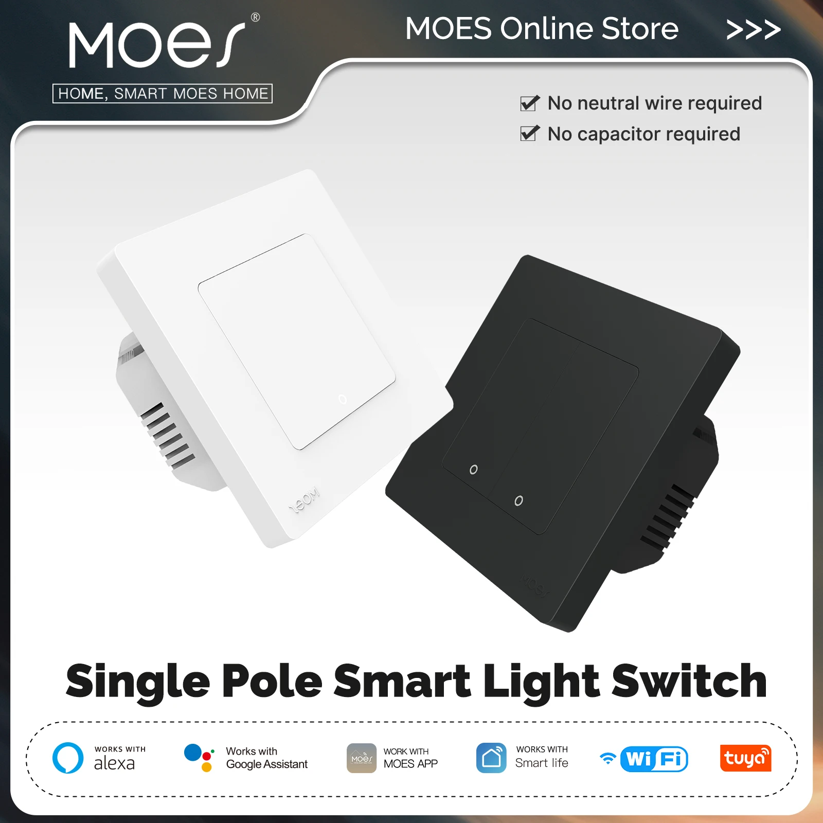 MOES WiFi Star Ring Smart Light Push Button Switch No Neutral No Capacitor Required Compatible with Alexa Google Home