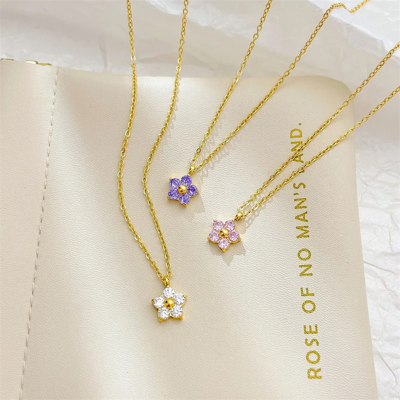 Premium Stainless Steel Luxury Of Design Necklace Gold Plated Stars Zircon Pendant Clavicle Chain For Girlfriend Birthday Gift