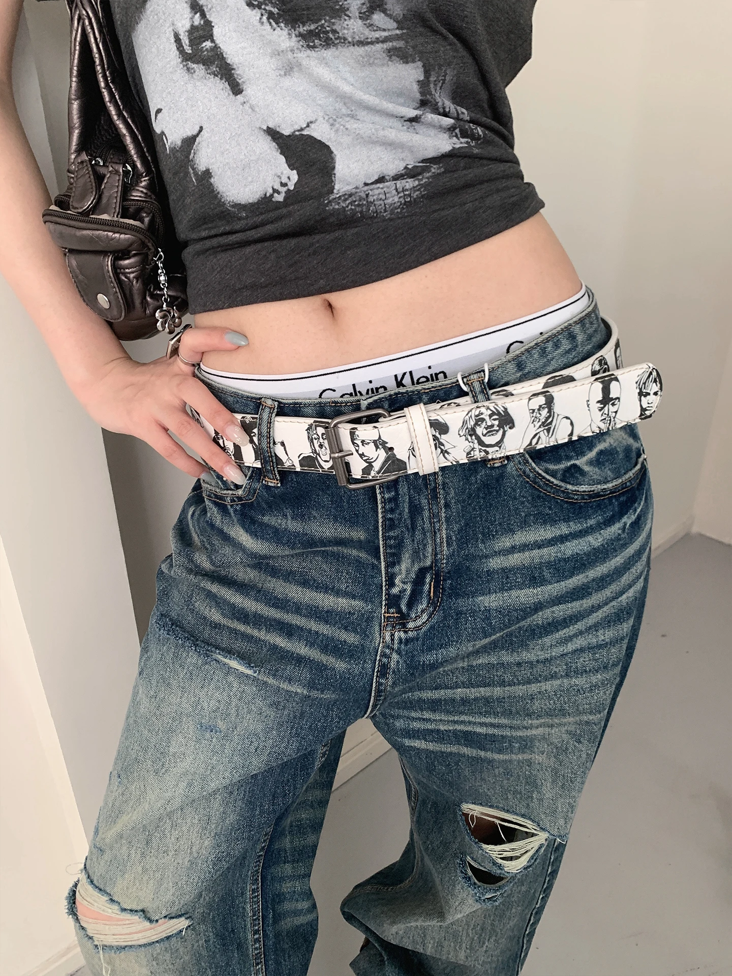 Vintage Ethnic Style Heavy-Duty Studded Printed Belt Women's High-End Niche Decorative Belt With Jeans Belt